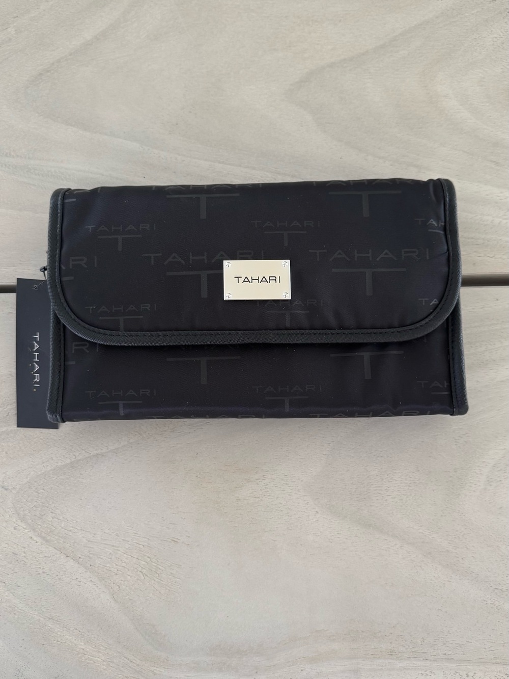 Tahari Black Fold-Over Travel Organizer with Branded Plaque